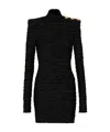 Balmain High Neck Body-con Mini Dress With Shoulder Buttons In Black
