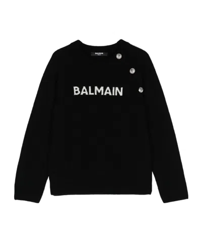 Balmain Jacquard-logo Knitted Jumper In Black