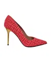 Balmain Jacquard-logo Pointed Pumps In Red