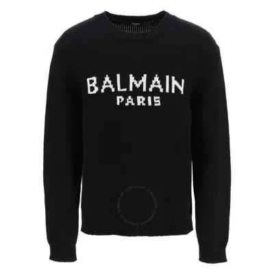 Balmain Jacquard Logo Sweater In Black