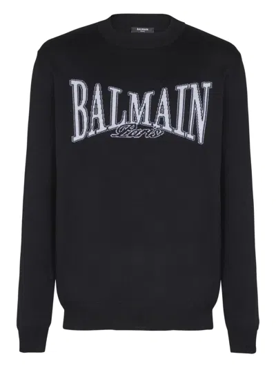 Balmain Jacquard-logo Sweater In Black