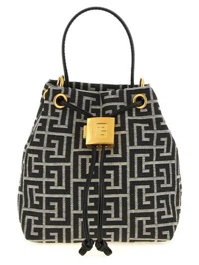 Balmain Jacquard Monogram Bucket Bag In Black