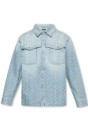 Balmain Jacquard Monogram Button Down Shirt In Blue Jeans In Blue
