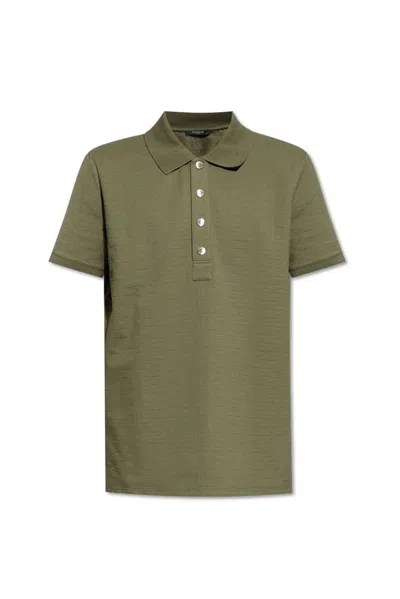 Balmain Jacquard Monogram Polo Shirt In Green