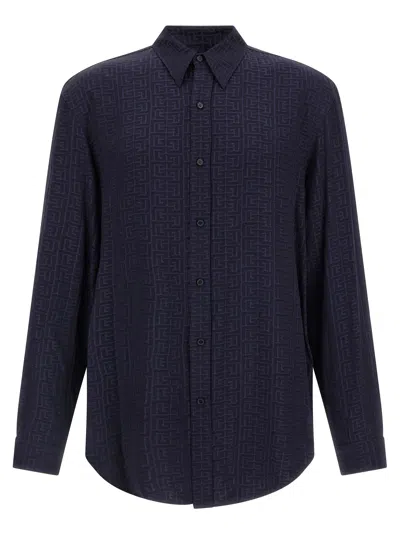 Balmain Jacquard Monogram Shirt In Blue