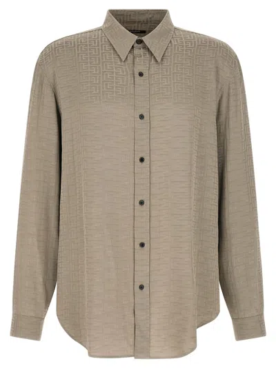 Balmain Jacquard Monogram Shirt Shirt And Blouse Gray In Brown