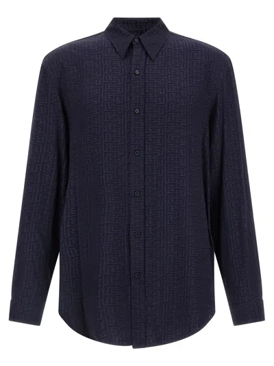 Balmain Jacquard Monogram Shirt Shirt And Blouse Blue In Black