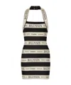 Balmain Striped Halterneck Jacquard Minidress In Nude