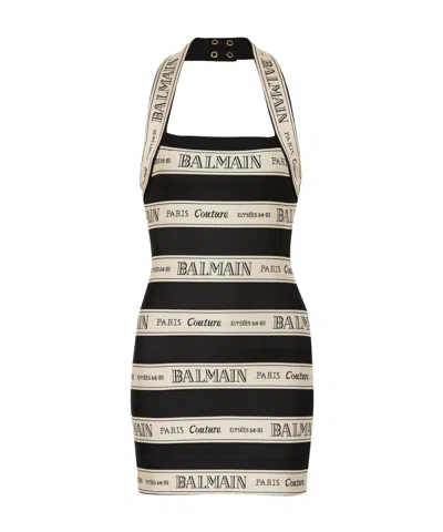 BALMAIN BALMAIN RIBBON MOTIF JACQUARD HALTERNECK DRESS
