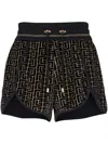 Balmain Monogram Velvet Jersey Shorts In Black