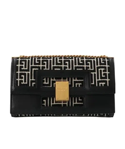 Balmain Jacquard Shoulder Bag In Black