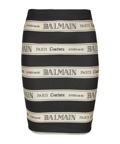Balmain Striped Jacquard Short Halterneck Dress In Edy Noir/beige