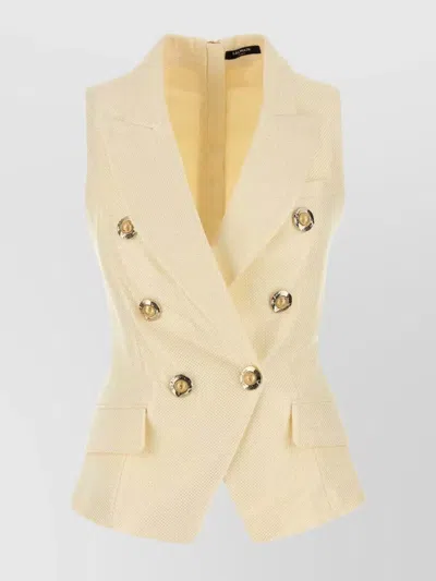 BALMAIN JACQUARD VEST WITH FLAP POCKETS AND GOLD-TONE BUTTONS