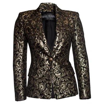 Pre-owned Balmain , Jacquard Woven Blazer In Black And Gold