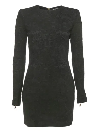 Pre-owned Balmain Jacquard Zip Dress In Black