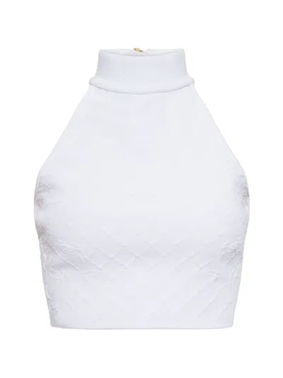 Balmain Jacquard-knit Turtleneck Top In White