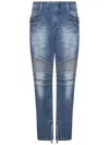 Balmain Light Blue Biker Jeans With Zip And Rips In Blue