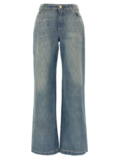 Balmain Wide-leg Quilted Trousers Pockets Loops In Blue