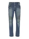 Balmain Light Blue Biker Jeans With Zip And Rips In Blue