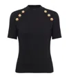 Balmain Sleeveless Black Crop Knit Top With Gold Buttons In Black