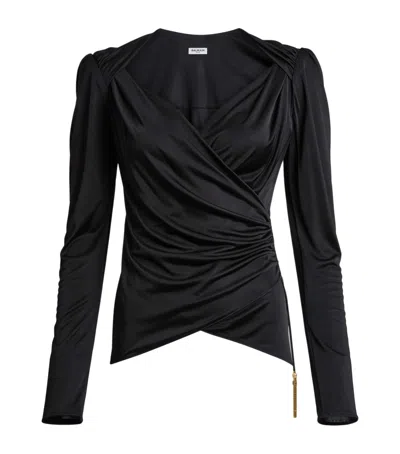 Balmain Jersey Draped Top In Black