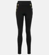 Balmain High-waisted Stretch Fit Leggings With Gold Button Accents In Black
