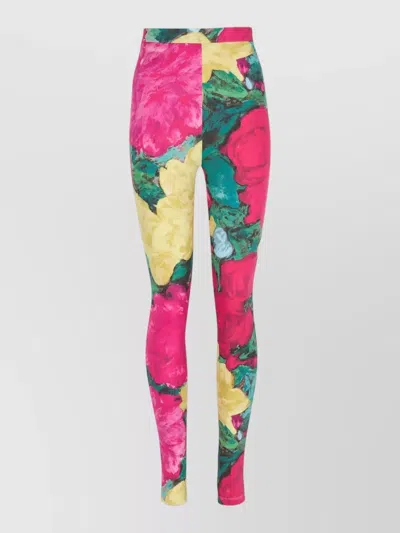 Balmain Jersey Leggings Roses Print Logo Detail In Multi
