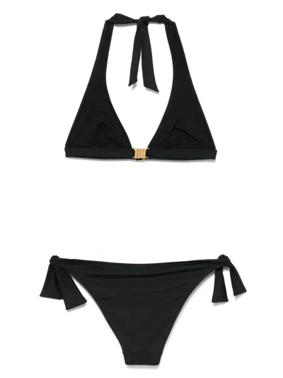 Balmain Jersey Triangle Halterneck Bikini In Black