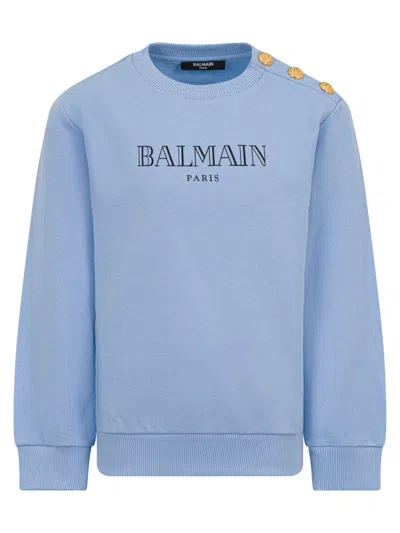 Balmain Mini Logo Jersey Sweater In Blue