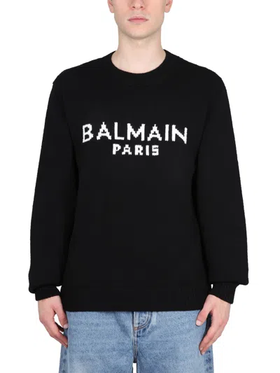 Balmain Jersey With Logo Inlay In Black