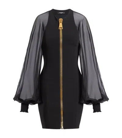 Balmain Jersey Zip Mini Dress In Black