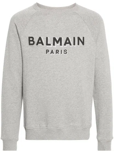 Balmain Logo-flocked Mélange Sweatshirt In Grsantrarg