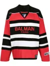 Balmain Men's B-sporty Bi-color Boxy Sweater In Red