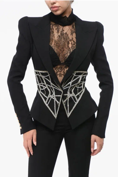 Balmain Jewel Detailed Slim Fit Blazer With Padded Shoulders