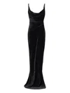 Balmain Long Velvet Dress With Embellished Straps In Black