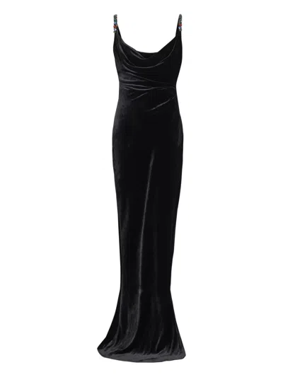 Balmain Jewel-embellished Velvet Dress In Black