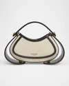Balmain Jolie Madam Medium Top-handle Bag In Canvas And Box Leather In Gau Naturelnoir