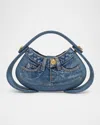Balmain Jolie Madam Medium Top-handle Bag In Denim In 6ff Bleu Jean