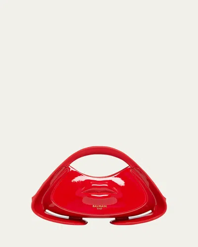Balmain Jolie Madame Small Lips Top-handle Bag In Patent Faux Leather In Rouge Red