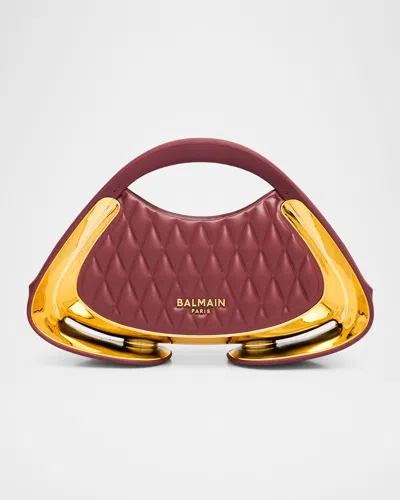 Balmain Jolie Madame Small Quilted Faux Leather Top-handle Bag In Burgundy