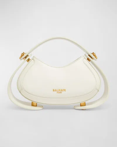 Balmain Jolie Madame Small Top-handle Bag In Box Leather In Creme