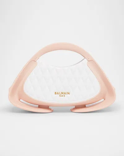 Balmain Jolie Madame Small Top-handle Bag In Padded Faux Leather In White/pale Pink