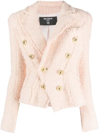 Balmain Tweed Double-breasted Blazer In Cipria