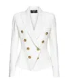 Balmain White Double-breasted Jacket With Peak Lapels And Logo Buttons In White