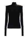 Balmain Buttoned Ls Bouclette Baroque Top In Black