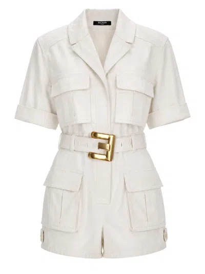 Balmain Jumpsuit Con Cintura In Denim In Multi
