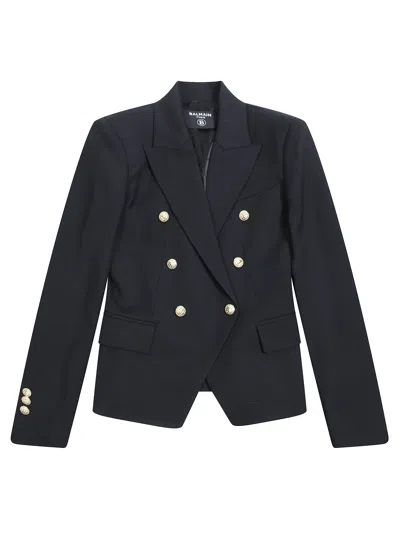 Balmain Junior Kids Velvet Logo 6-button Blazer In Blue