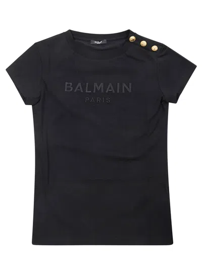 Balmain Junior Mini Logo Embroidered T-shirt In Black