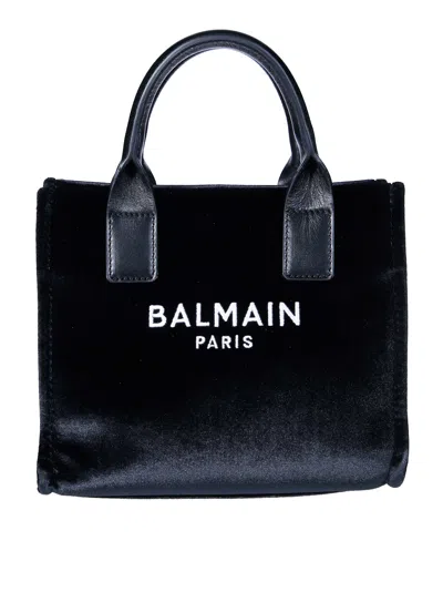 Balmain Junior Mini Velvet Logo Shoulder Bag In Nero