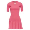 Balmain Keyhole Neck Ribbed Flutter Skirt Mini Dress In Pink